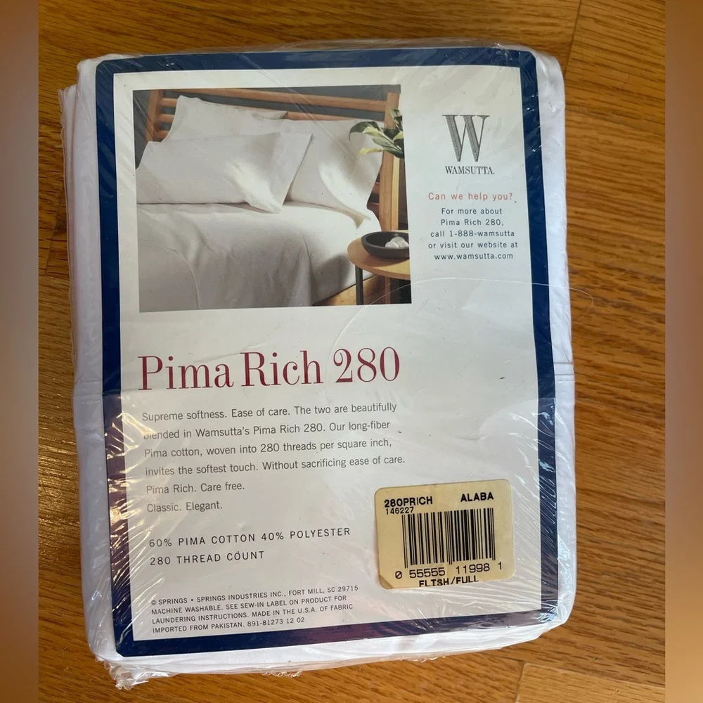 🆕Wamsutta Pima Rich 280 Alabaster White Full Flat Sheet NOS sealed cotton blend